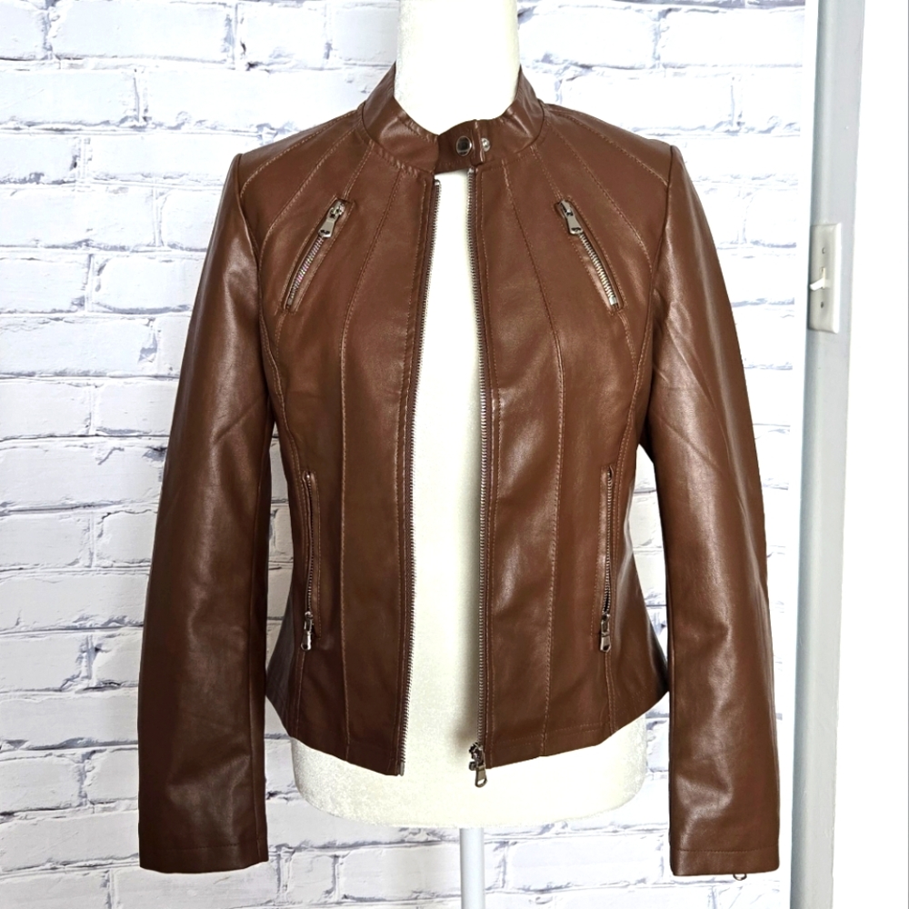 Never worn Eco-leather Brown Jacket